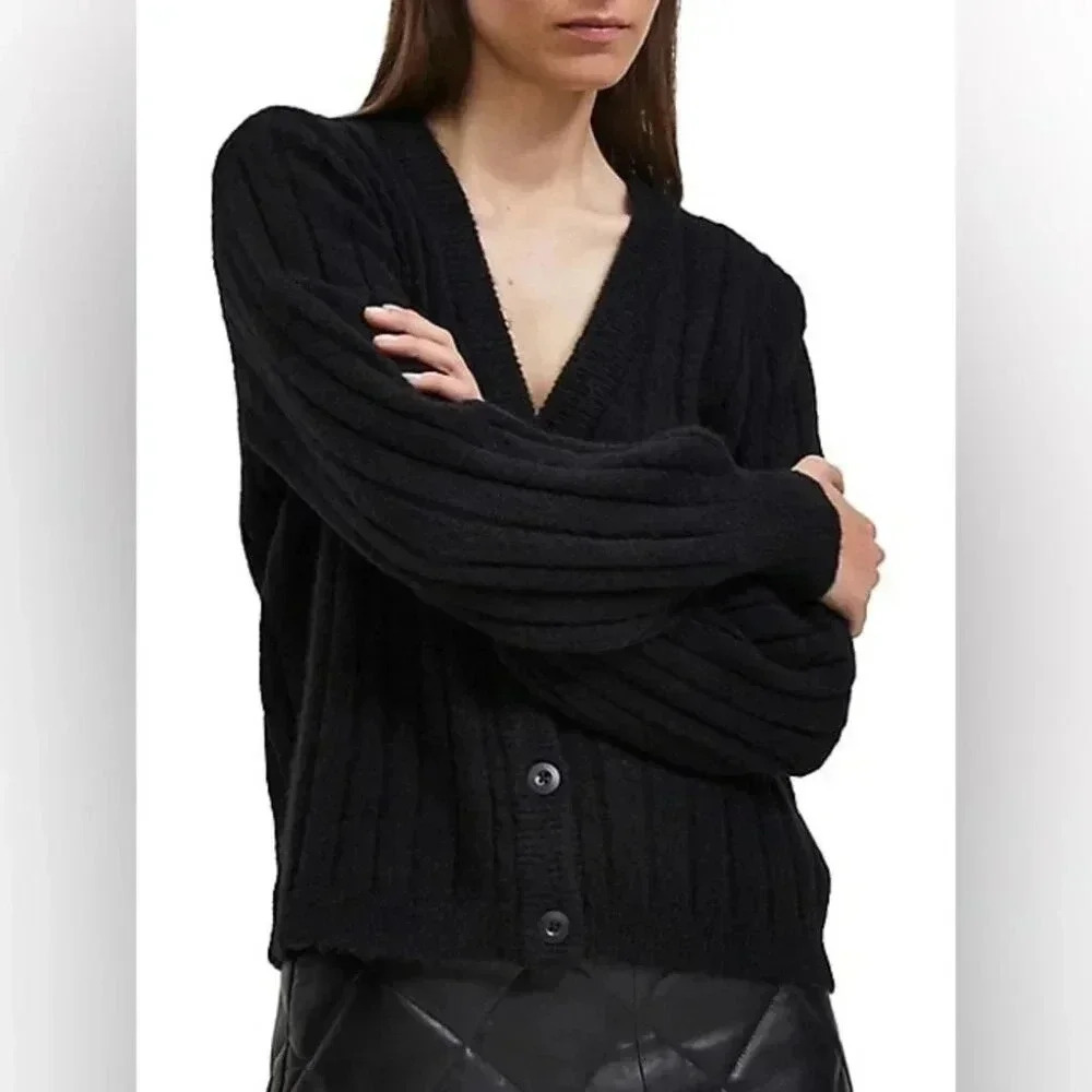 Selected Femme Black Wool Blend Ribbed Cardigan NWT